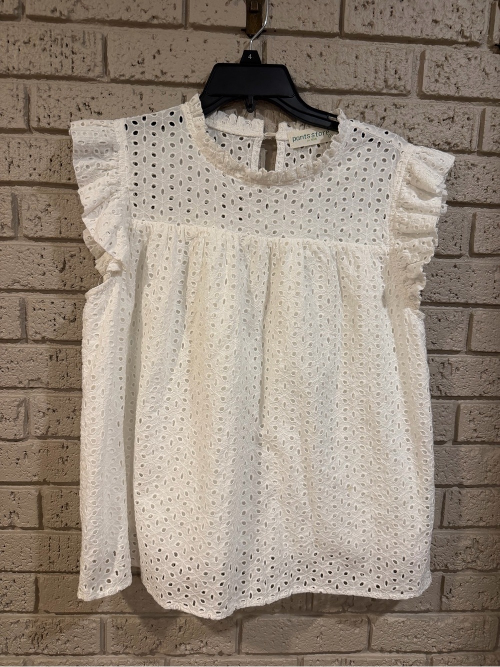 The Pants Store White Eyelet Ruffle Sleeve Blouse size L